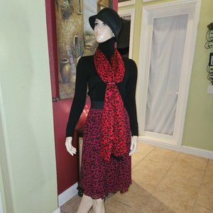 3 Piece Set Black & White Market Turtleneck Sweater & Skirt w/ Matching Scarf